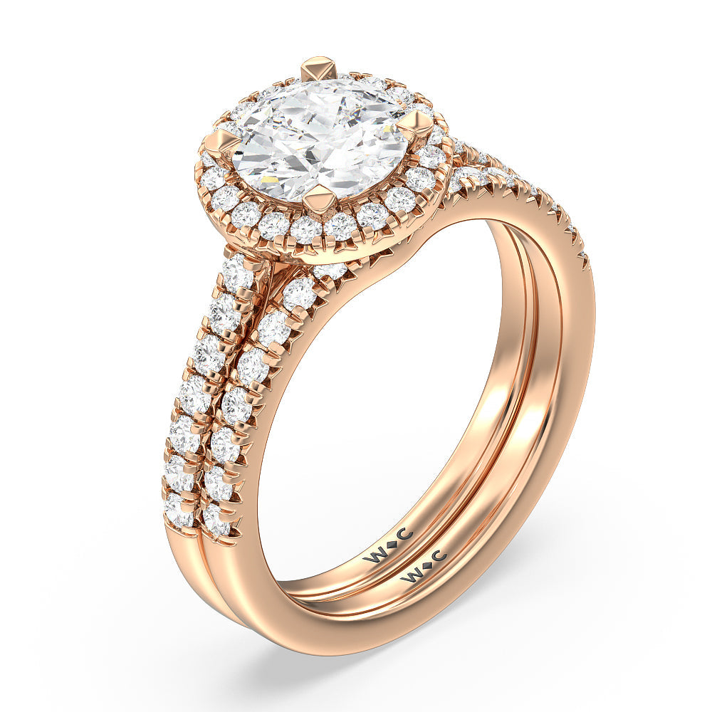 Halo Cathedral Studded Diamond Wedding Band with 18KT Rose Gold Cut Diamond in 14KT Rose Gold view 4
