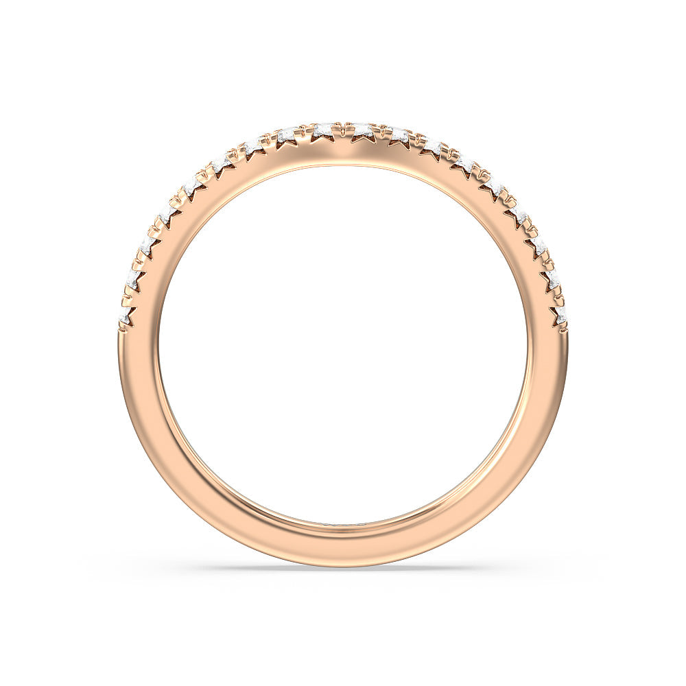 Halo Cathedral Studded Diamond Wedding Band with 18KT Rose Gold Cut Diamond in 14KT Rose Gold view 3
