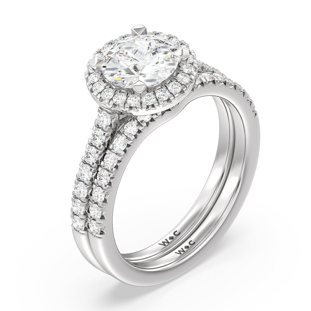 Halo Cathedral Studded Diamond Wedding Band with Platinum Cut Diamond in 14KT Platinum view 4
