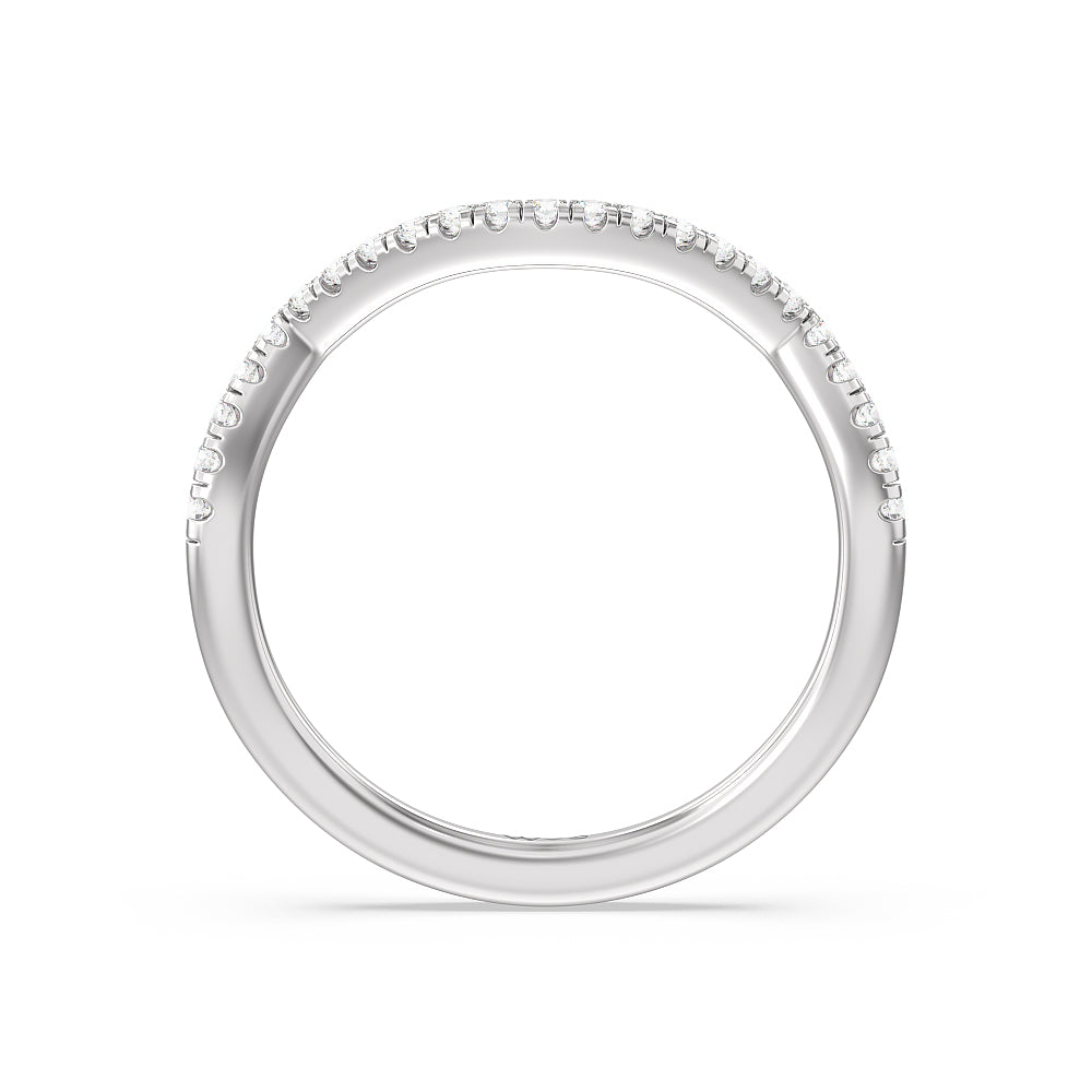 Crossover Split Cathedral Halo Wedding Band with Platinum Cut Diamond in 14KT Platinum view 4
