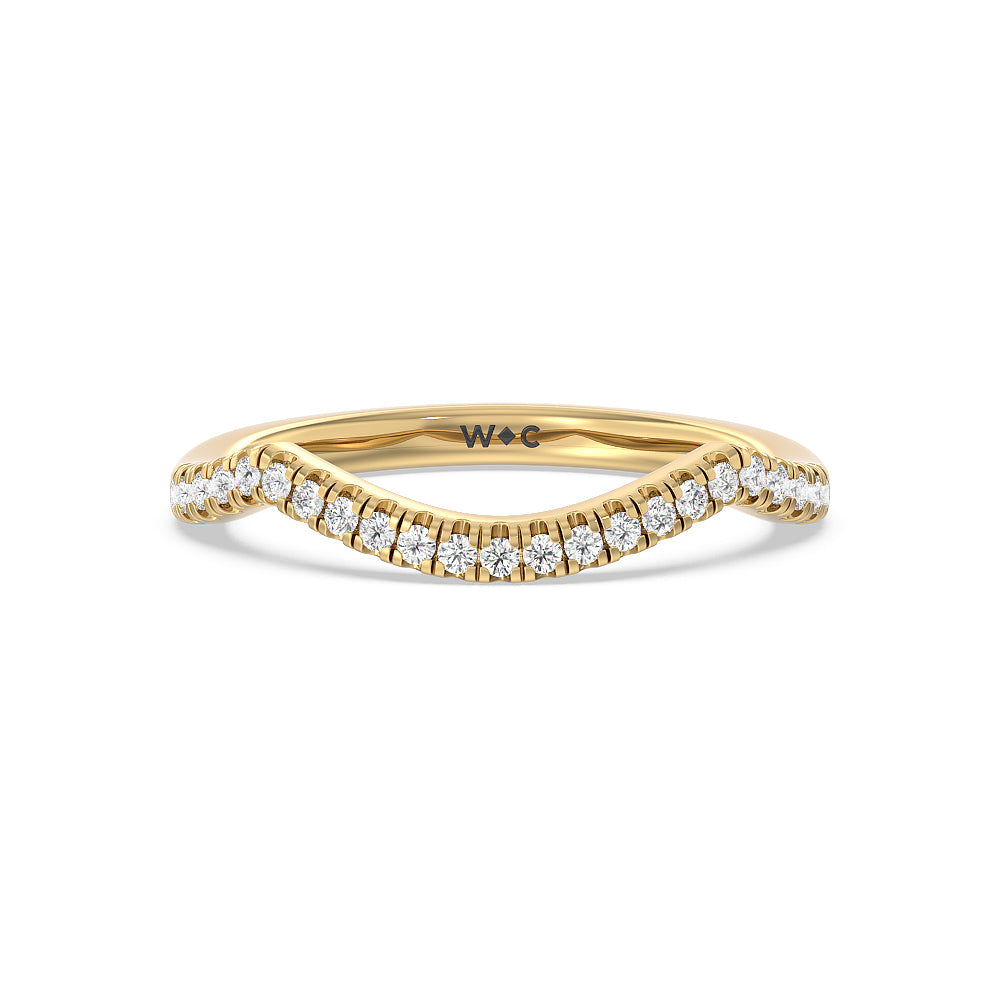 Crossover Split Cathedral Halo Wedding Band with 18KT Yellow Gold Cut Diamond in 14KT Yellow Gold view 1
