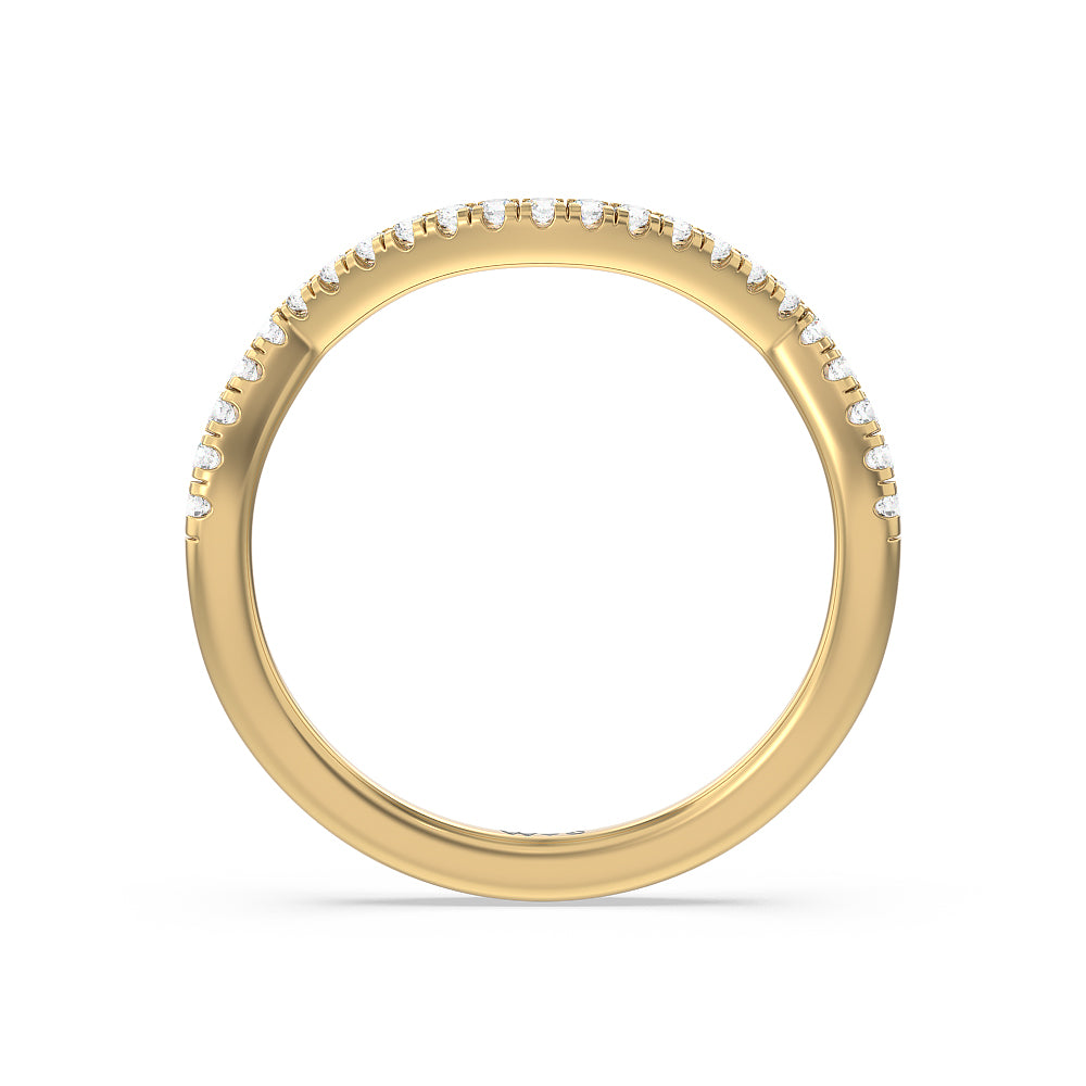Crossover Split Cathedral Halo Wedding Band with 18KT Yellow Gold Cut Diamond in 14KT Yellow Gold view 4
