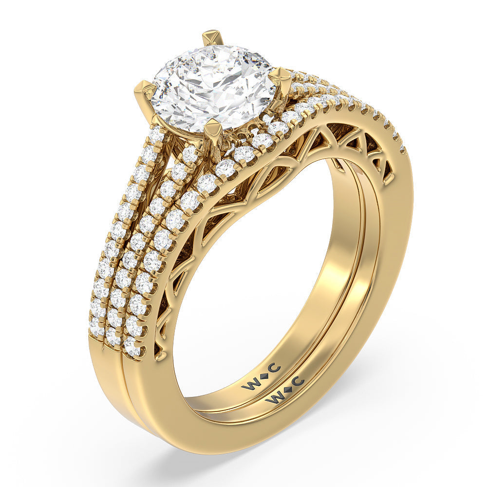 The San Francisco Diamond Wedding Band with 18KT Yellow Gold Cut Diamond in 14KT Yellow Gold view 4
