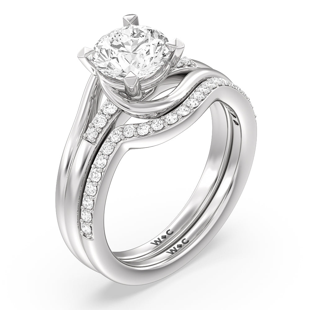 Crossover Arm Studded Shank Diamond Wedding Band with Platinum Cut Diamond in 14KT Platinum view 4
