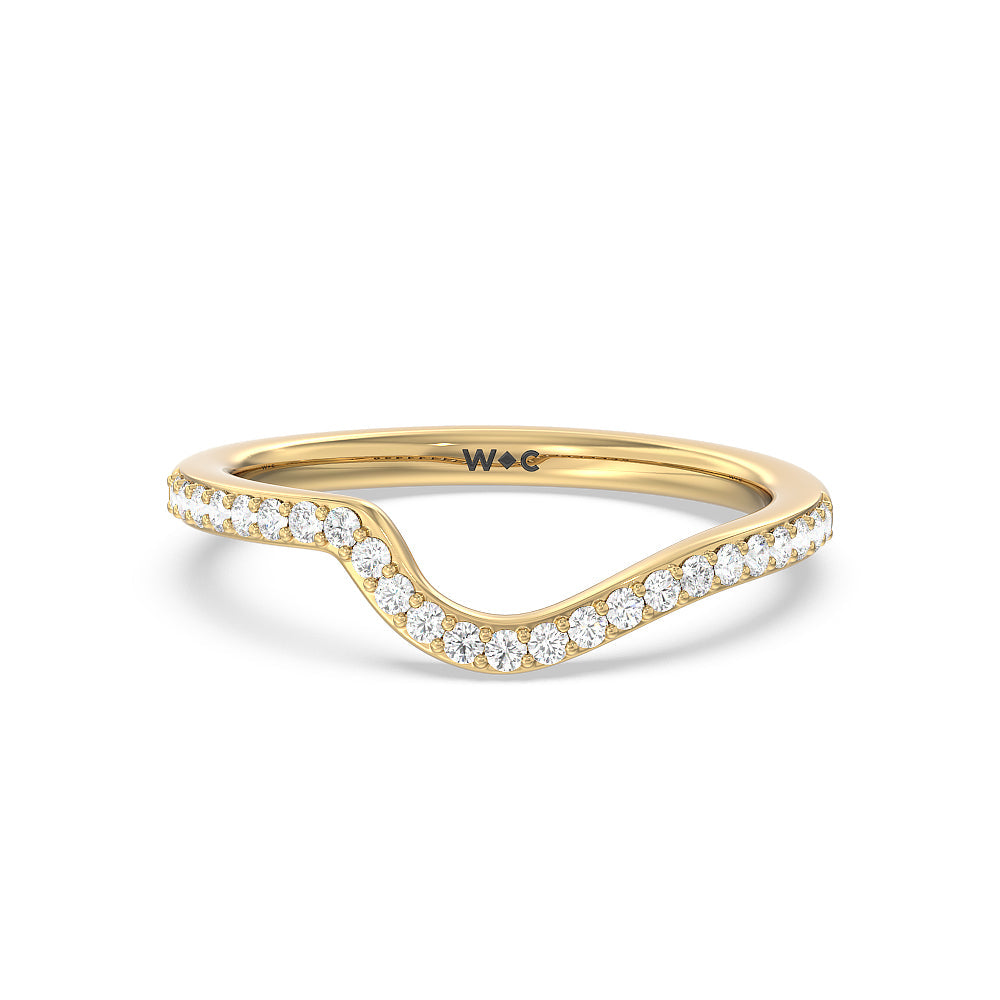 Crossover Arm Studded Shank Diamond Wedding Band with 18KT Yellow Gold Cut Diamond in 14KT Yellow Gold view 1
