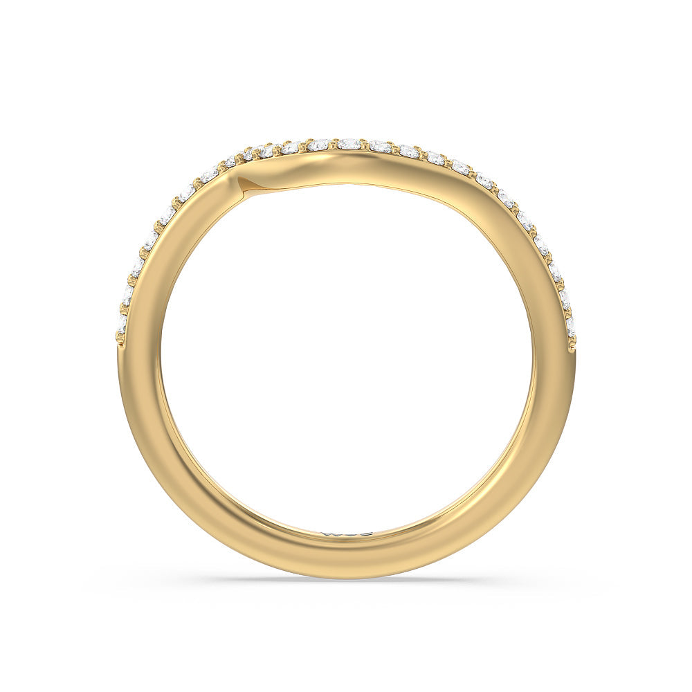 Crossover Arm Studded Shank Diamond Wedding Band with 18KT Yellow Gold Cut Diamond in 14KT Yellow Gold view 3
