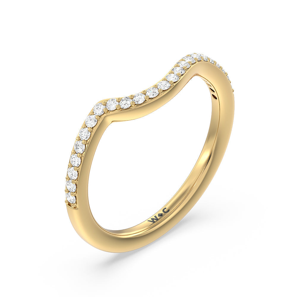 Crossover Arm Studded Shank Diamond Wedding Band with 18KT Yellow Gold Cut Diamond in 14KT Yellow Gold view 2
