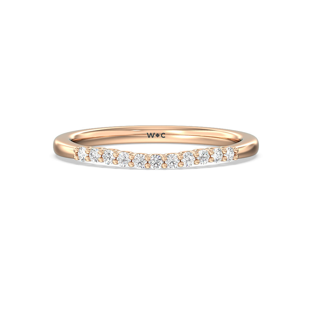 Two Row Diamonds Bridge Accent Wedding Band with 18KT Rose Gold Cut Diamond in 14KT Rose Gold view 1
