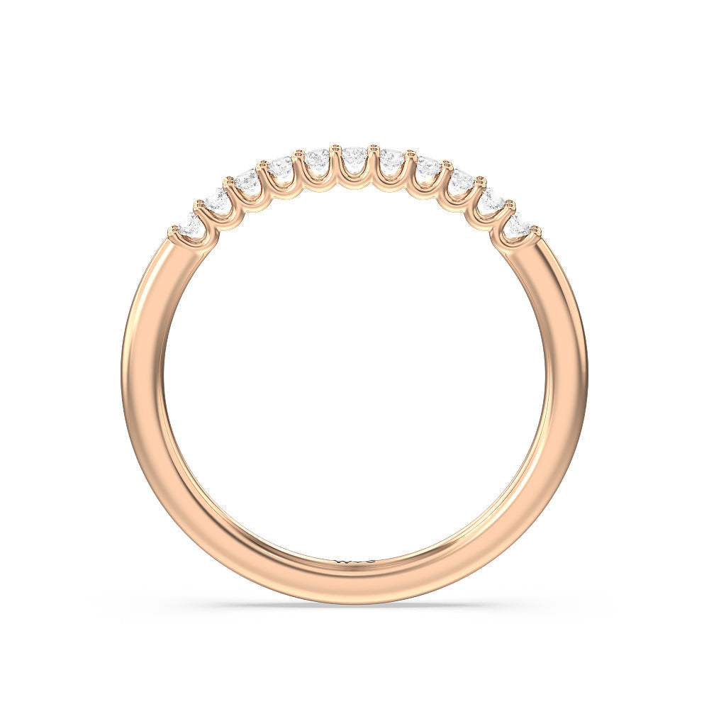 Two Row Diamonds Bridge Accent Wedding Band with 18KT Rose Gold Cut Diamond in 14KT Rose Gold view 4
