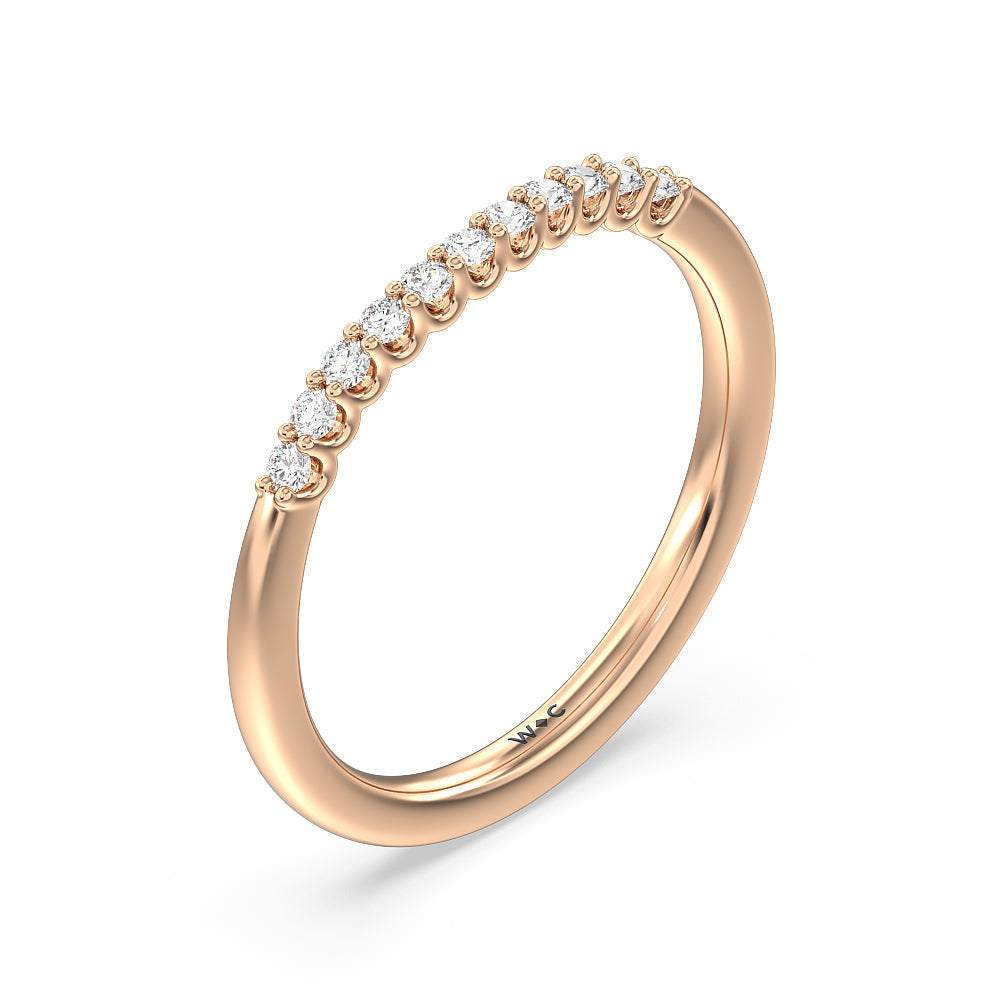 Two Row Diamonds Bridge Accent Wedding Band with 18KT Rose Gold Cut Diamond in 14KT Rose Gold view 2
