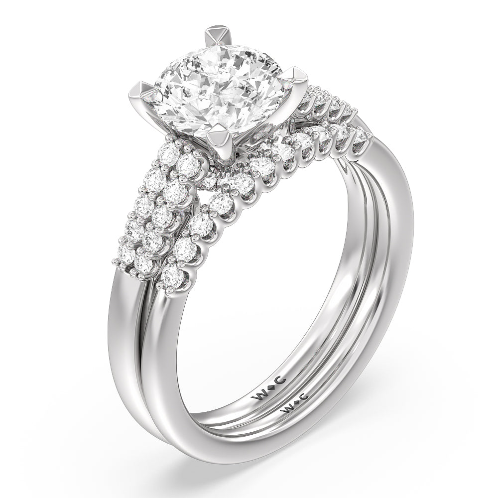 Two Row Diamonds Bridge Accent Wedding Band with Platinum Cut Diamond in 14KT Platinum view 3

