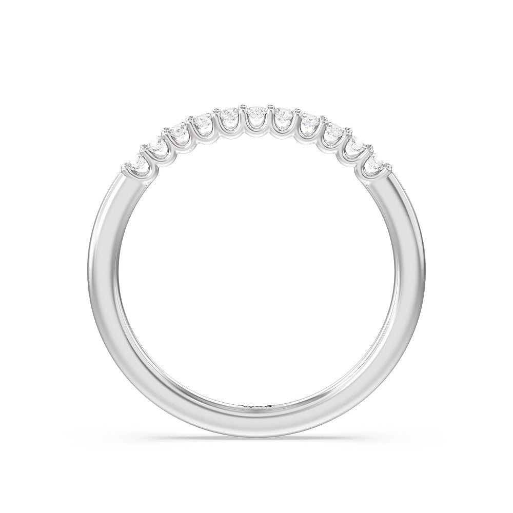 Two Row Diamonds Bridge Accent Wedding Band with Platinum Cut Diamond in 14KT Platinum view 4
