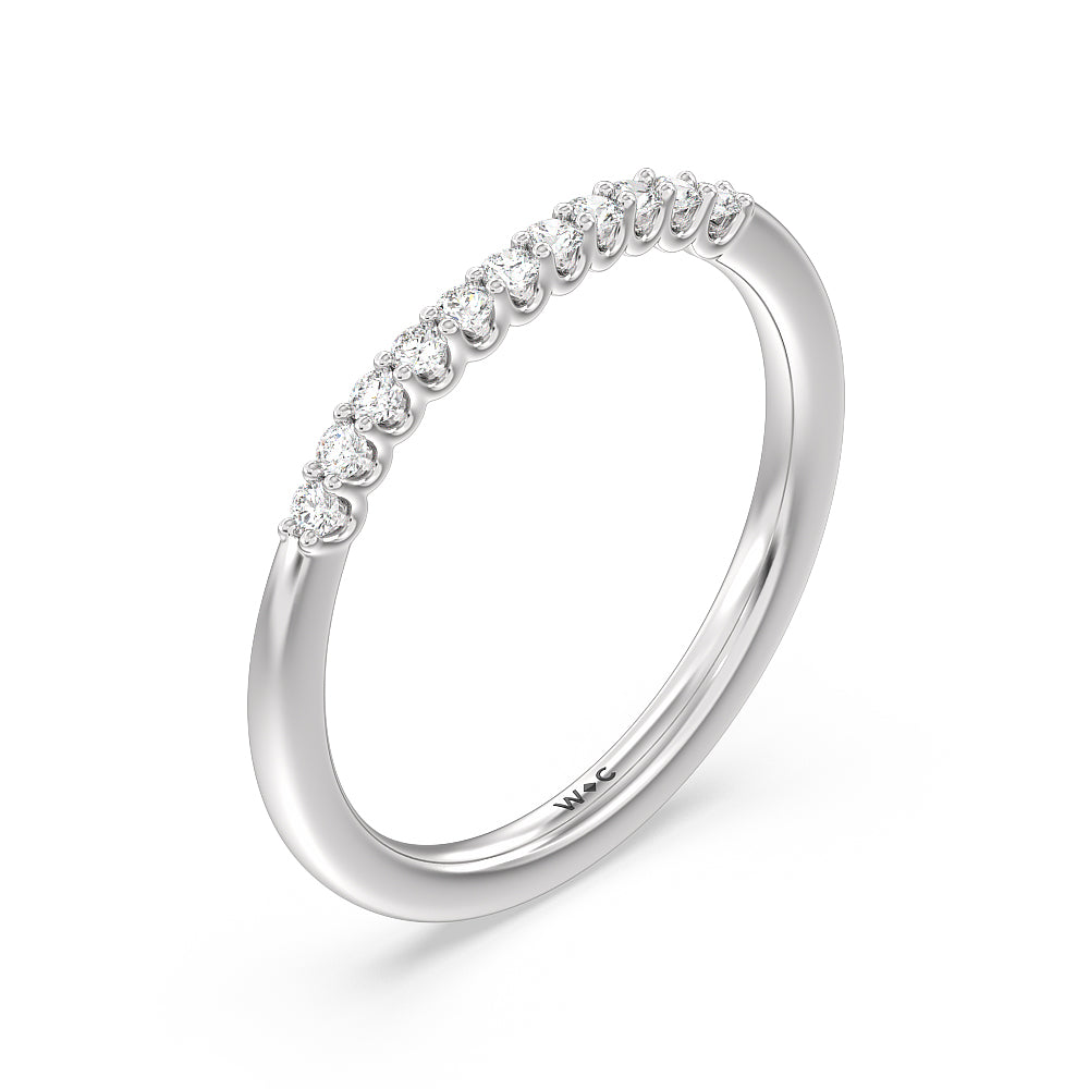 Two Row Diamonds Bridge Accent Wedding Band with Platinum Cut Diamond in 14KT Platinum view 2

