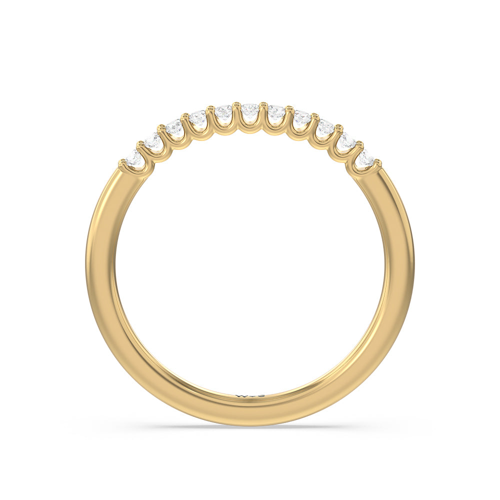 Two Row Diamonds Bridge Accent Wedding Band with 18KT Yellow Gold Cut Diamond in 14KT Yellow Gold view 4
