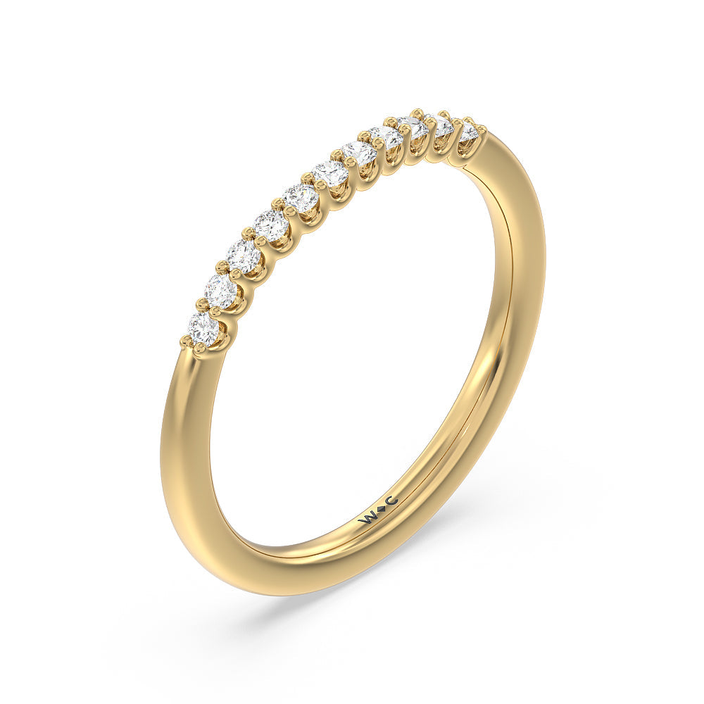 Two Row Diamonds Bridge Accent Wedding Band with 18KT Yellow Gold Cut Diamond in 14KT Yellow Gold view 2
