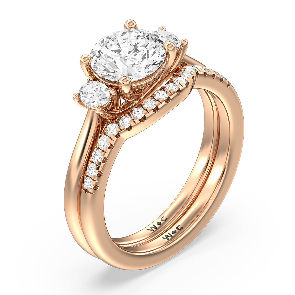 Classic Oval Side Stone In Trellis Basket Wedding Band (E+ VS+) with 18KT Rose Gold Cut Diamond in 14KT Rose Gold view 3
