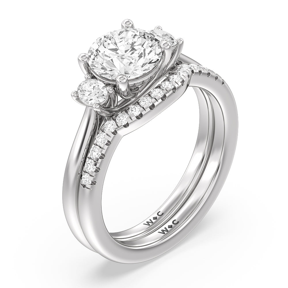 Classic Oval Side Stone In Trellis Basket Wedding Band (E+ VS+) with Platinum Cut Diamond in 14KT Platinum view 3
