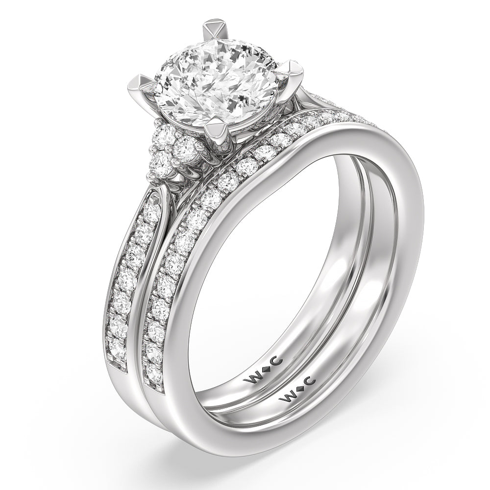 Three Stone Cluster Tapering Wedding Band with Platinum Cut Diamond in 14KT Platinum view 3
