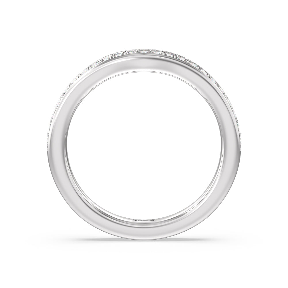 Three Stone Cluster Tapering Wedding Band with Platinum Cut Diamond in 14KT Platinum view 4
