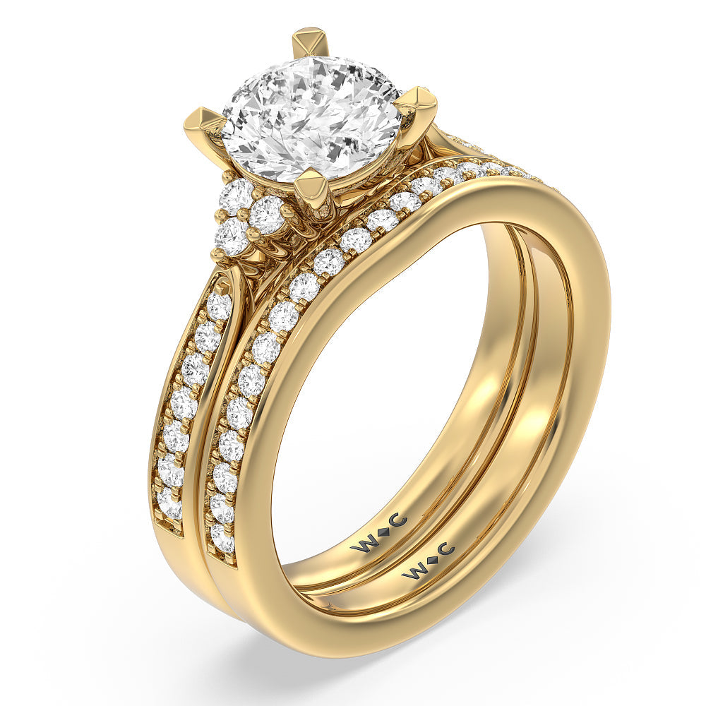 Three Stone Cluster Tapering Wedding Band with 18KT Yellow Gold Cut Diamond in 14KT Yellow Gold view 3
