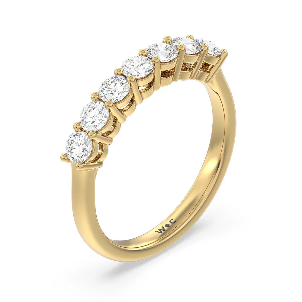 Seven Stone Round Brilliant Cut Diamond Ring (E+ VS+) with 18KT Yellow Gold / Lab / 1 Cut Diamond in 14KT Yellow Gold / Lab / 1 view 3
