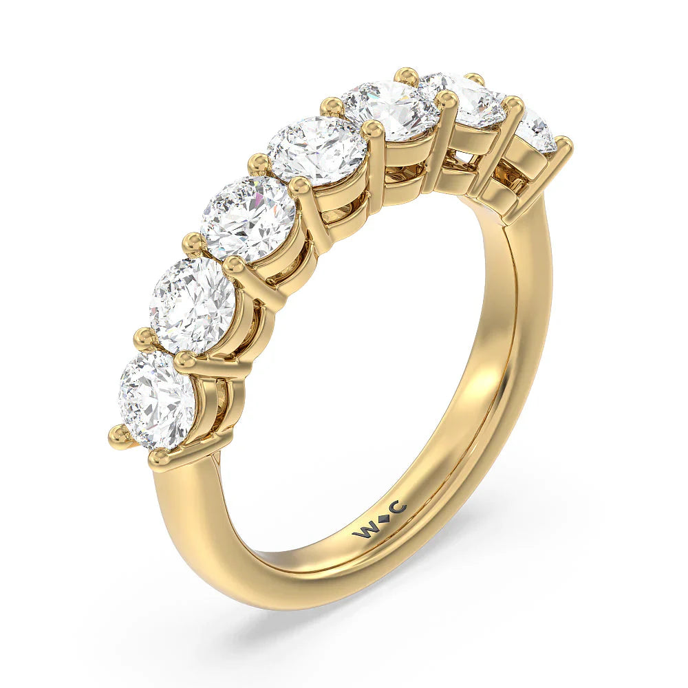 Seven Stone Round Brilliant Cut Diamond Ring (E+ VS+) with 18KT Yellow Gold / Lab / 2 Cut Diamond in 14KT Yellow Gold / Lab / 2 view 3
