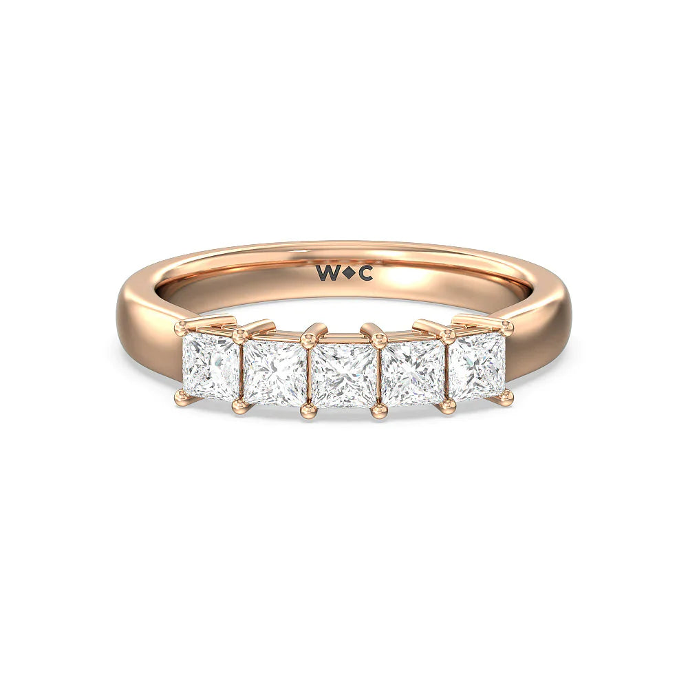 Five Stone Princess Cut Diamond Ring (E+ VS+) with 18KT Rose Gold / Lab / 1 Cut Diamond in 14KT Rose Gold / Lab / 1 view 1
