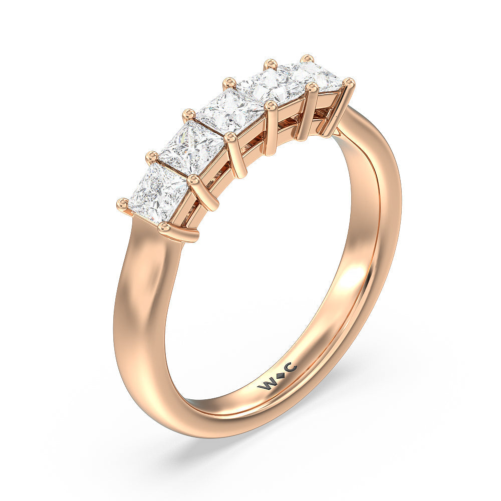 Five Stone Princess Cut Diamond Ring (G/H SI+) with 18KT Rose Gold / Natural / 1 Cut Diamond in 14KT Rose Gold / Natural / 1 view 3
