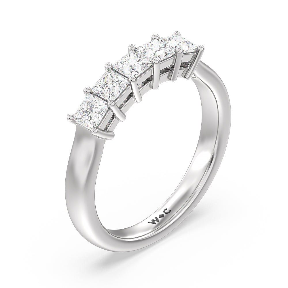 Five Stone Princess Cut Diamond Ring (G/H SI+) with Platinum / Natural / 1 Cut Diamond in 14KT Platinum / Natural / 1 view 3
