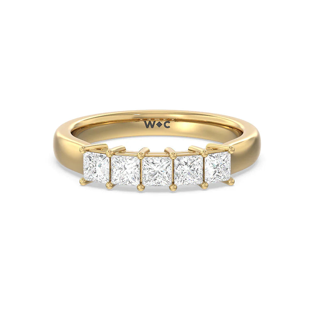 Five Stone Princess Cut Diamond Ring (E+ VS+) with 18KT Yellow Gold / Lab / 1 Cut Diamond in 14KT Yellow Gold / Lab / 1 view 1
