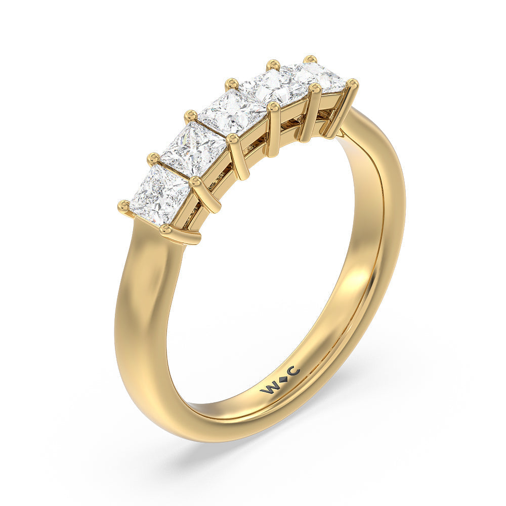 Five Stone Princess Cut Diamond Ring (G/H SI+) with 18KT Yellow Gold / Natural / 1 Cut Diamond in 14KT Yellow Gold / Natural / 1 view 3
