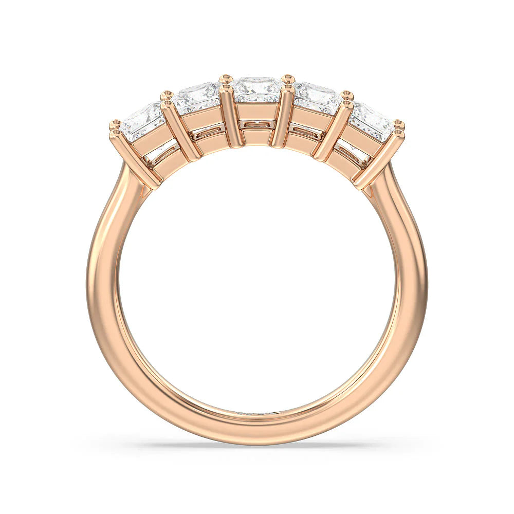 Five Stone Princess Cut Diamond Ring (E+ VS+) with 18KT Rose Gold / Lab / 1 1/2 Cut Diamond in 14KT Rose Gold / Lab / 1 1/2 view 2
