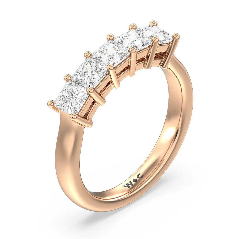 Five Stone Princess Cut Diamond Ring (E+ VS+) with 18KT Rose Gold / Lab / 1 1/2 Cut Diamond in 14KT Rose Gold / Lab / 1 1/2 view 3
