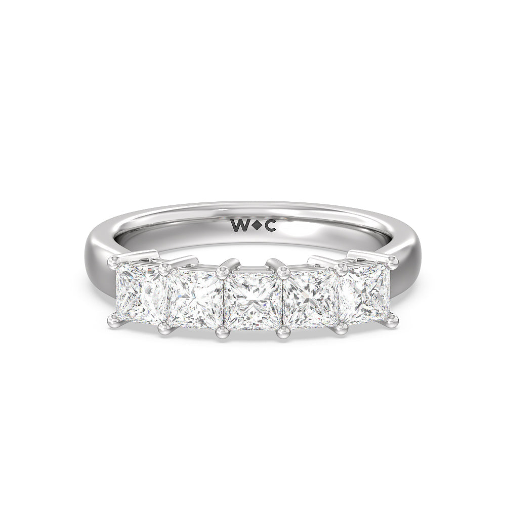 Five Stone Princess Cut Diamond Ring (G/H SI+) with Platinum / Natural / 1 1/2 Cut Diamond in 14KT Platinum / Natural / 1 1/2 view 1
