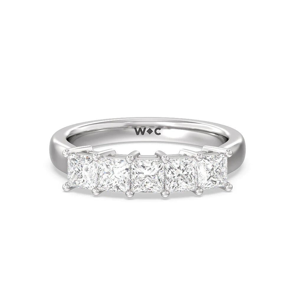 Five Stone Princess Cut Diamond Ring (E+ VS+) with Platinum / Lab / 1 1/2 Cut Diamond in 14KT Platinum / Lab / 1 1/2 view 1
