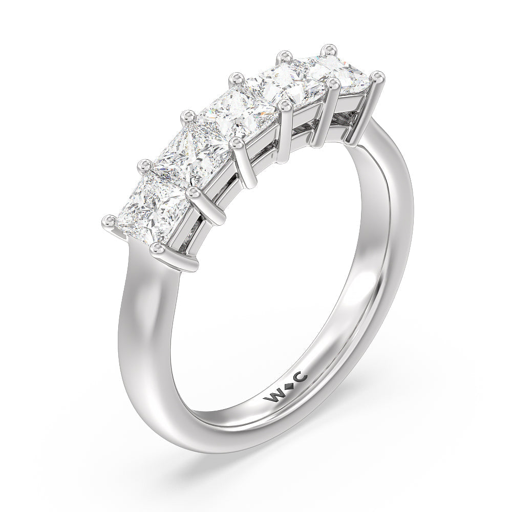Five Stone Princess Cut Diamond Ring (G/H SI+) with Platinum / Natural / 1 1/2 Cut Diamond in 14KT Platinum / Natural / 1 1/2 view 3
