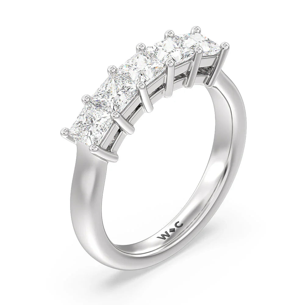Five Stone Princess Cut Diamond Ring (E+ VS+) with Platinum / Lab / 1 1/2 Cut Diamond in 14KT Platinum / Lab / 1 1/2 view 3
