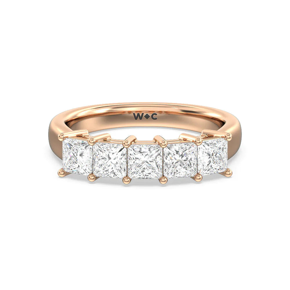 Five Stone Princess Cut Diamond Ring (E+ VS+) with 18KT Rose Gold / Lab / 2 Cut Diamond in 14KT Rose Gold / Lab / 2 view 1
