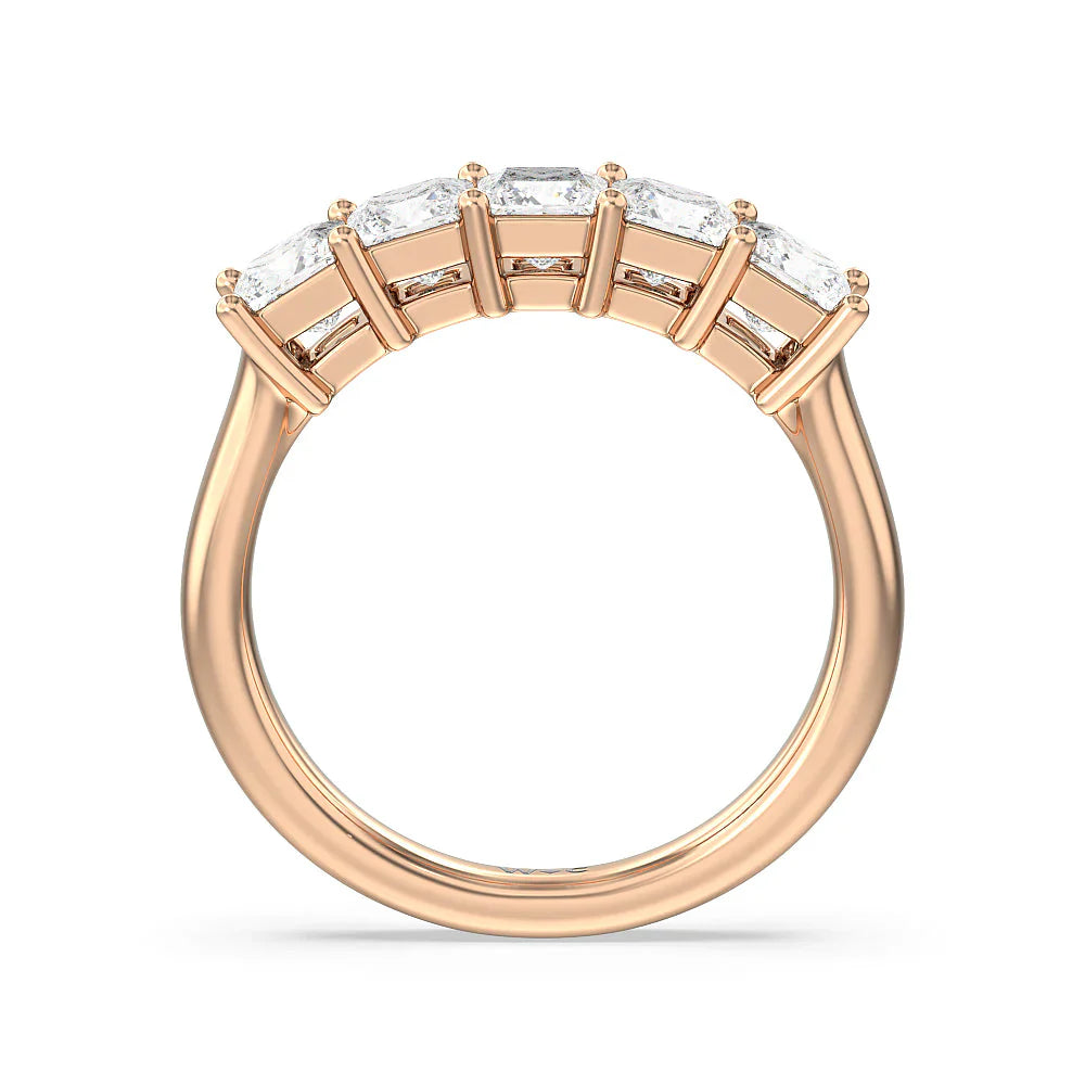 Five Stone Princess Cut Diamond Ring (E+ VS+) with 18KT Rose Gold / Lab / 2 Cut Diamond in 14KT Rose Gold / Lab / 2 view 2
