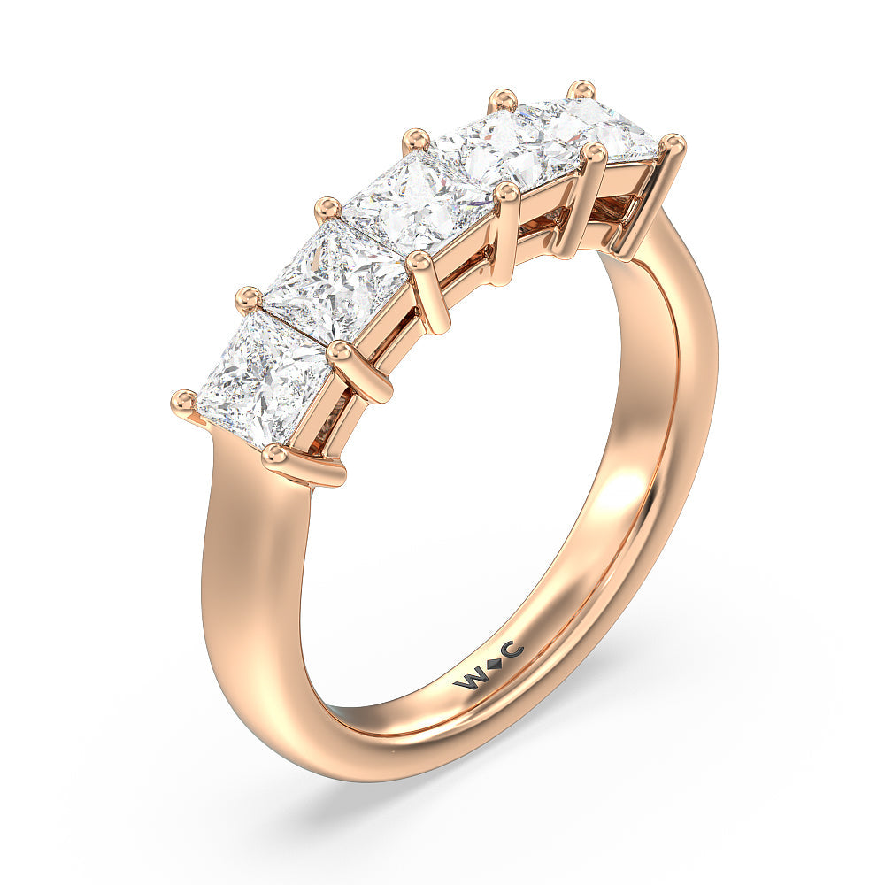 Five Stone Princess Cut Diamond Ring (G/H SI+) with 18KT Rose Gold / Natural / 2 Cut Diamond in 14KT Rose Gold / Natural / 2 view 3

