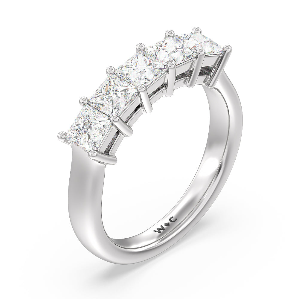 Five Stone Princess Cut Diamond Ring (G/H SI+) with Platinum / Natural / 2 Cut Diamond in 14KT Platinum / Natural / 2 view 3
