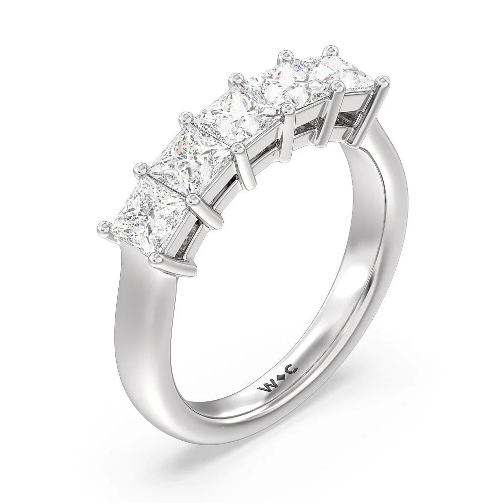 Five Stone Princess Cut Diamond Ring (E+ VS+) with Platinum / Lab / 2 Cut Diamond in 14KT Platinum / Lab / 2 view 3
