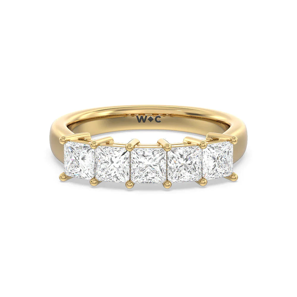 Five Stone Princess Cut Diamond Ring (E+ VS+) with 18KT Yellow Gold / Lab / 2 Cut Diamond in 14KT Yellow Gold / Lab / 2 view 1
