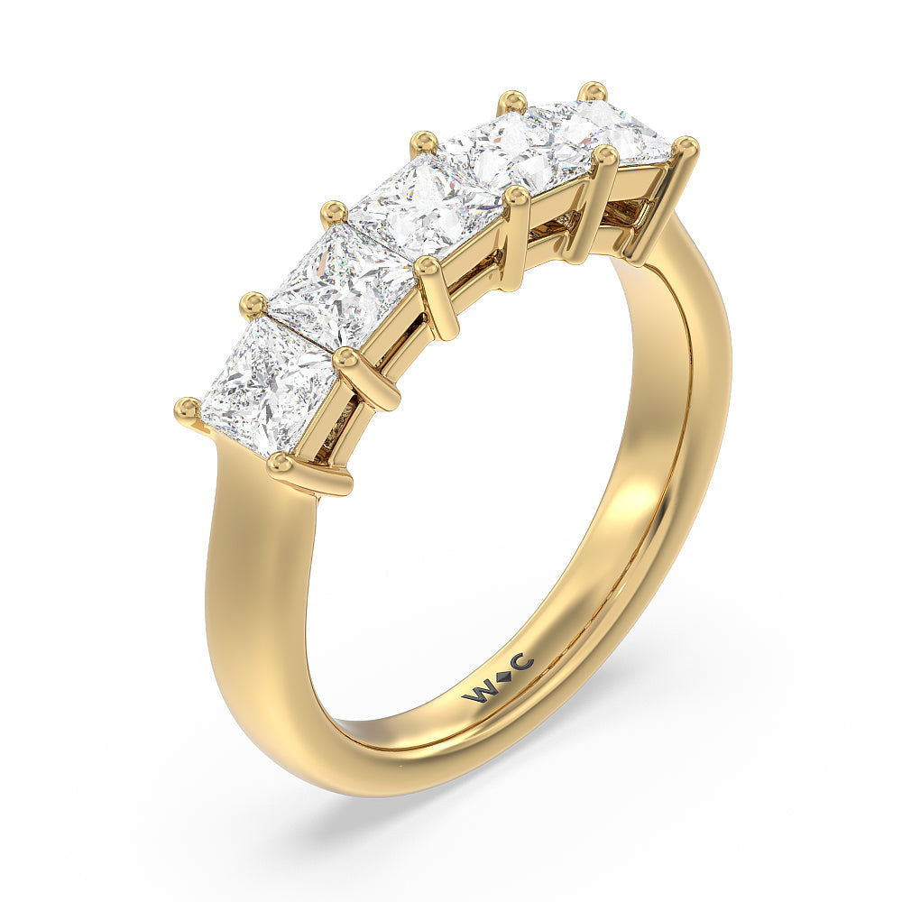 Five Stone Princess Cut Diamond Ring (G/H SI+) with 18KT Yellow Gold / Natural / 2 Cut Diamond in 14KT Yellow Gold / Natural / 2 view 3
