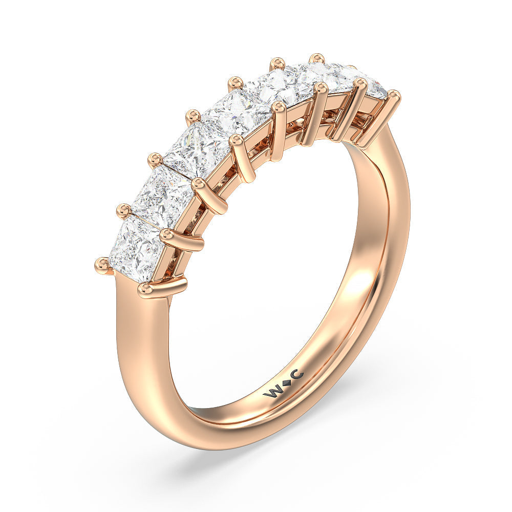 Seven Stone Princess Cut Diamond Ring with 18KT Rose Gold / Natural / 1 1/2 Cut Diamond in 14KT Rose Gold / Natural / 1 1/2 view 3
