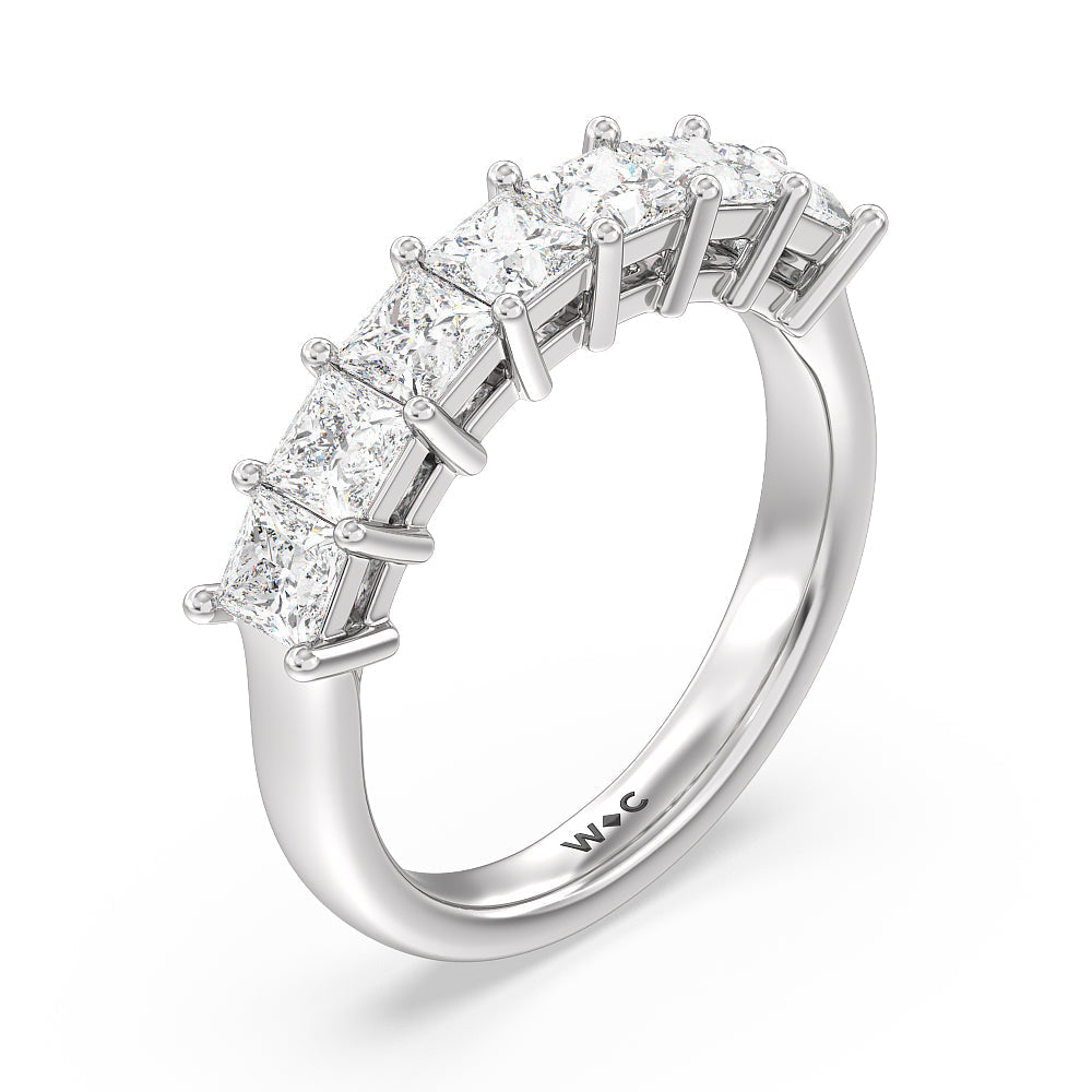 Seven Stone Princess Cut Diamond Ring with Platinum / Natural / 2 Cut Diamond in 14KT Platinum / Natural / 2 view 3
