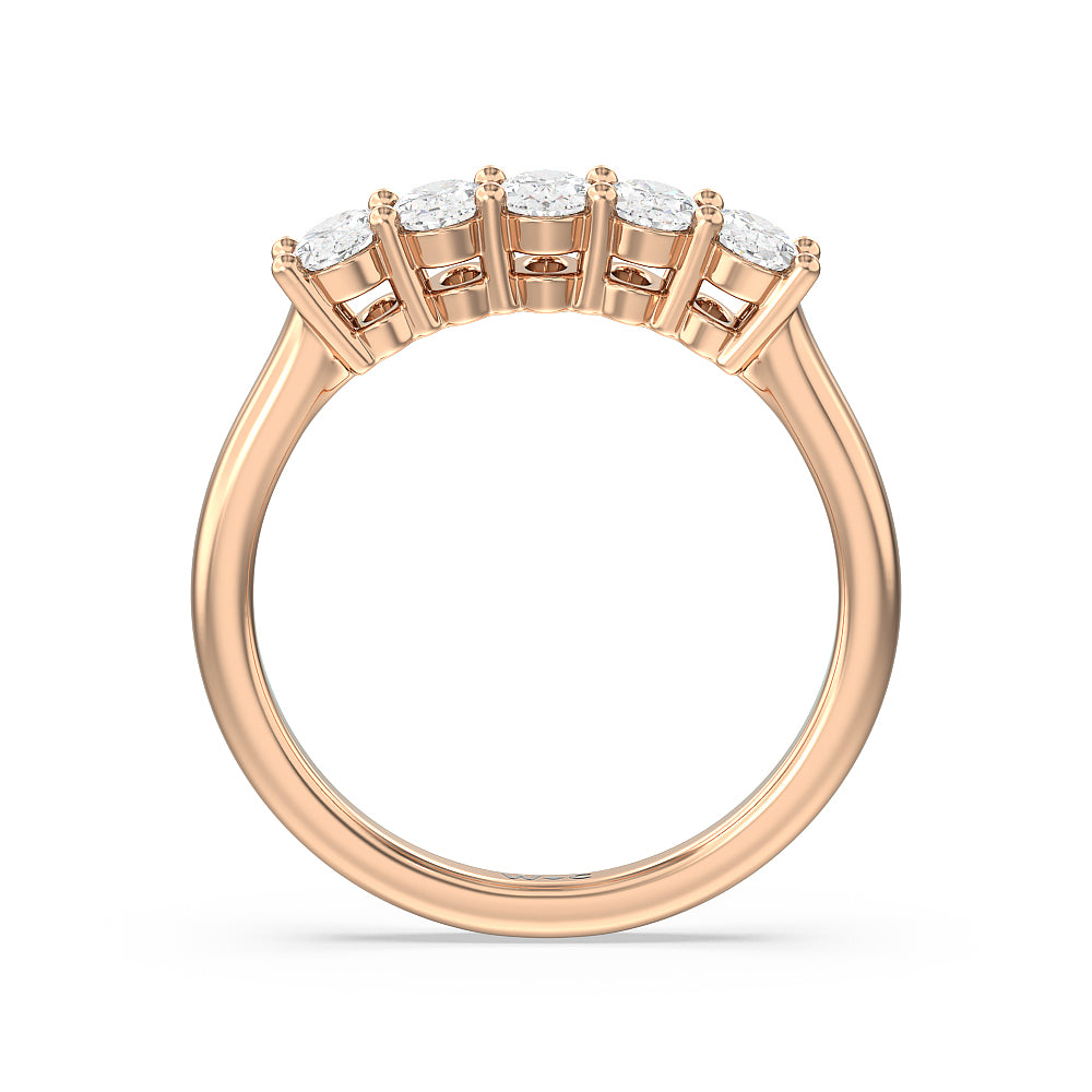Five Stone Oval Cut Diamond Ring with 18KT Rose Gold / Natural / 1 Cut Diamond in 14KT Rose Gold / Natural / 1 view 2
