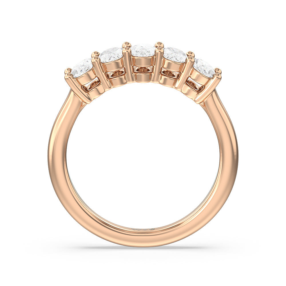 Five Stone Oval Cut Diamond Ring with 18KT Rose Gold / Natural / 1 1/2 Cut Diamond in 14KT Rose Gold / Natural / 1 1/2 view 2
