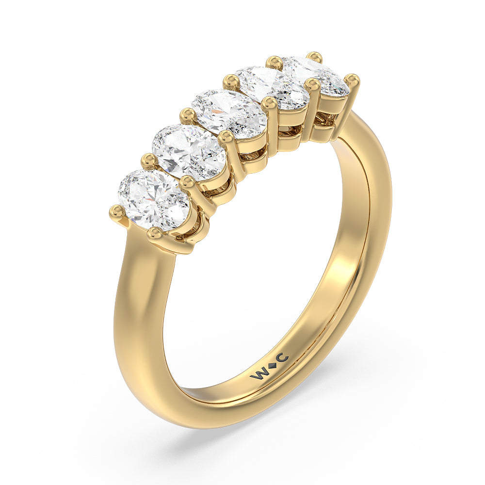 Five Stone Oval Cut Diamond Ring with 18KT Yellow Gold / Natural / 1 1/2 Cut Diamond in 14KT Yellow Gold / Natural / 1 1/2 view 3

