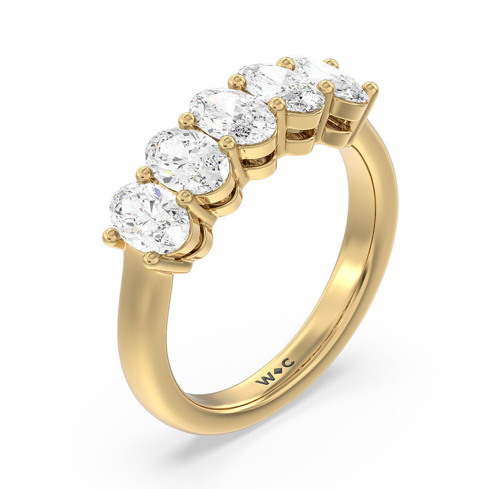 Five Stone Oval Cut Diamond Ring with 18KT Yellow Gold / Natural / 2 Cut Diamond in 14KT Yellow Gold / Natural / 2 view 3
